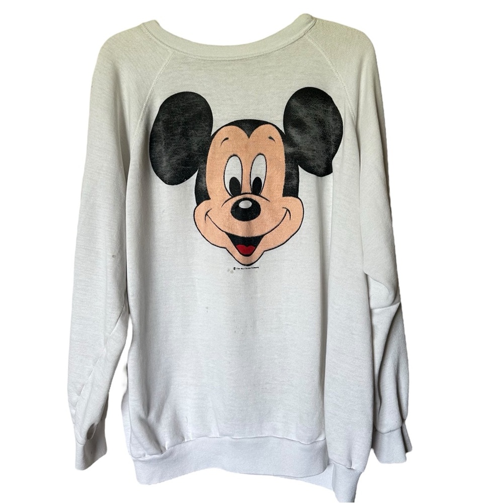 Vintage 80s 90s White Mickey Mouse Face Pullover Sweatshirt XL